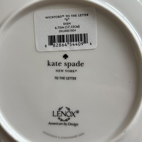 NWT Kate Spade NY Wickford To The Letter E Dish Plate Turquoise White Stripe - Picture 6 of 7